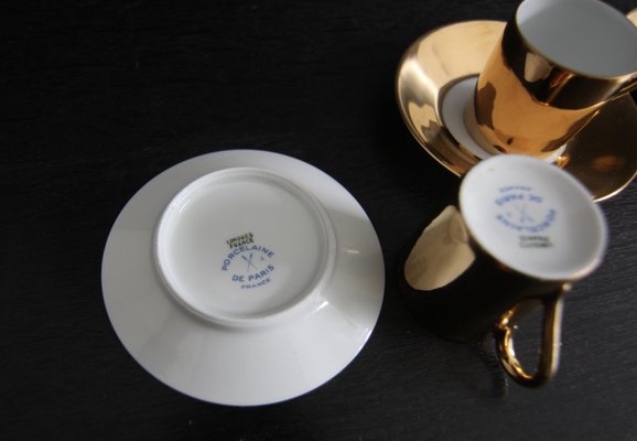 French Porcelain Platin Golden Espresso Set from Limoges, 1970s, Set of 6-TAT-2035861