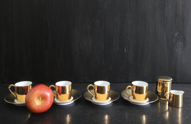 French Porcelain Platin Golden Espresso Set from Limoges, 1970s, Set of 6-TAT-2035861