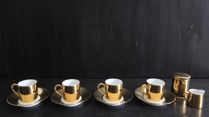 French Porcelain Platin Golden Espresso Set from Limoges, 1970s, Set of 6-TAT-2035861