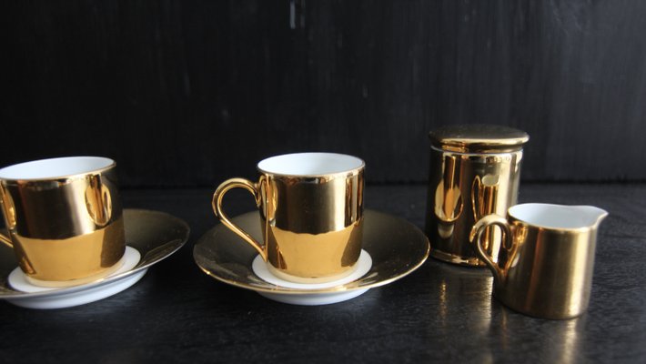 French Porcelain Platin Golden Espresso Set from Limoges, 1970s, Set of 6-TAT-2035861