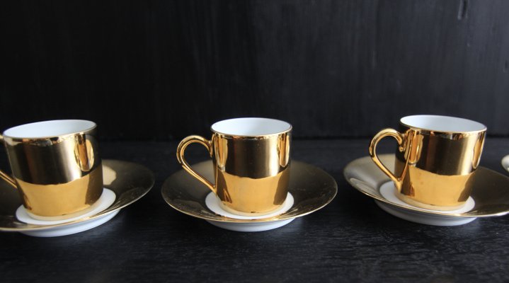 French Porcelain Platin Golden Espresso Set from Limoges, 1970s, Set of 6-TAT-2035861