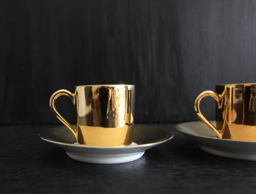 French Porcelain Platin Golden Espresso Set from Limoges, 1970s, Set of 6-TAT-2035861