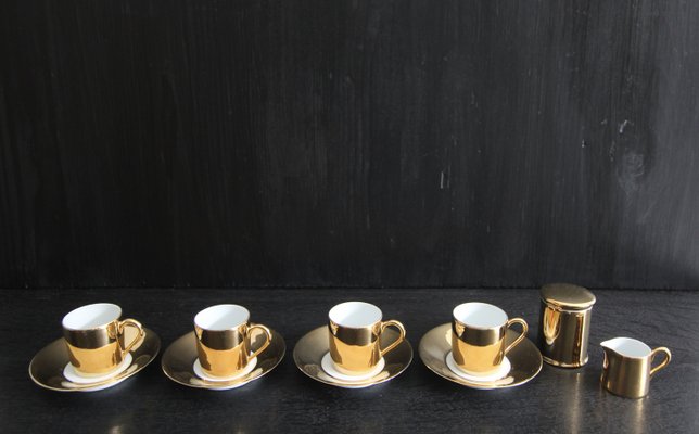 French Porcelain Platin Golden Espresso Set from Limoges, 1970s, Set of 6-TAT-2035861