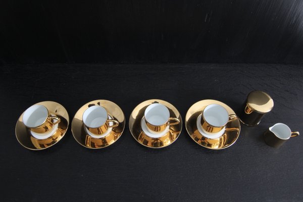 French Porcelain Platin Golden Espresso Set from Limoges, 1970s, Set of 6-TAT-2035861