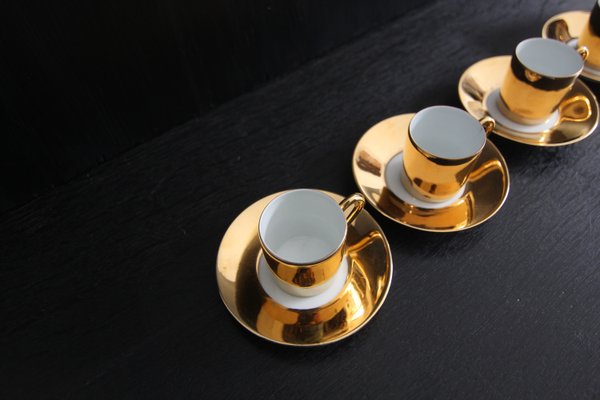 French Porcelain Platin Golden Espresso Set from Limoges, 1970s, Set of 6-TAT-2035861