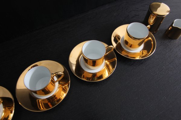 French Porcelain Platin Golden Espresso Set from Limoges, 1970s, Set of 6-TAT-2035861