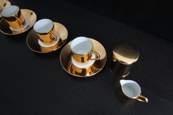 French Porcelain Platin Golden Espresso Set from Limoges, 1970s, Set of 6-TAT-2035861