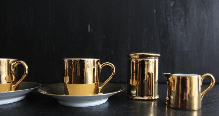 French Porcelain Platin Golden Espresso Set from Limoges, 1970s, Set of 6-TAT-2035861