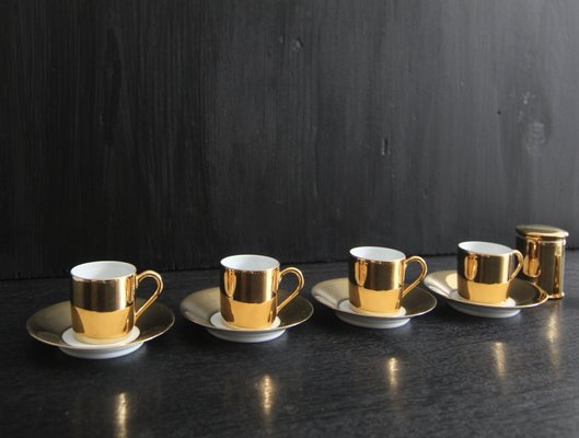 French Porcelain Platin Golden Espresso Set from Limoges, 1970s, Set of 6-TAT-2035861