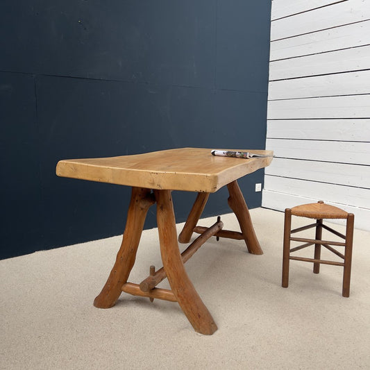 French Primitive Elm Dining Table, 1960s