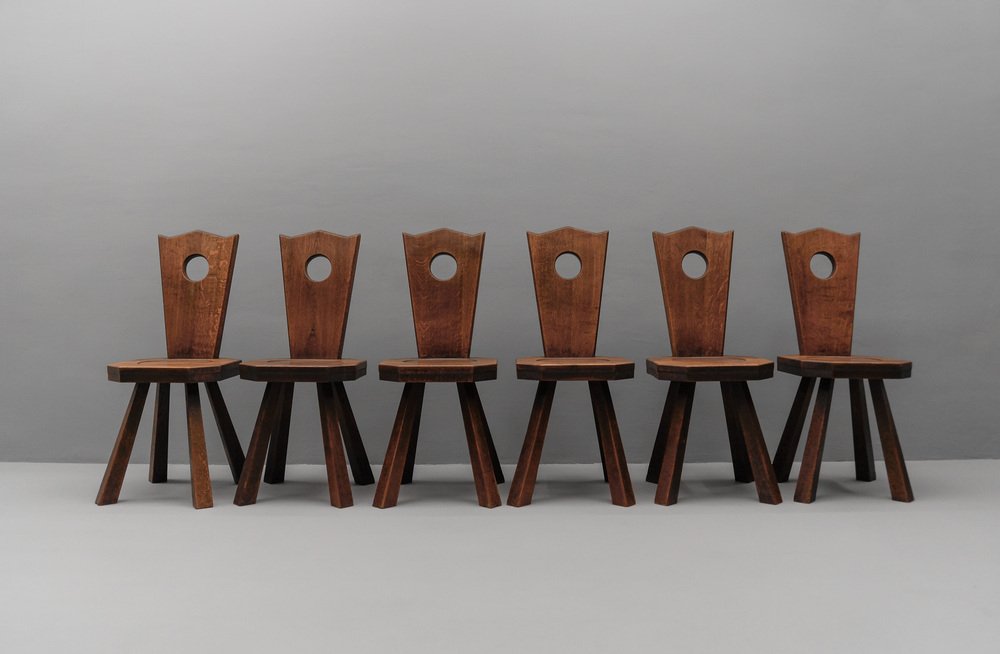 French Provincial Chairs with Oak Armrests, 1960s, Set of 6