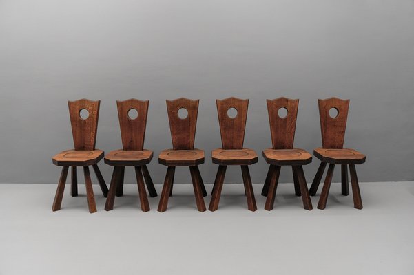 French Provincial Chairs with Oak Armrests, 1960s, Set of 6