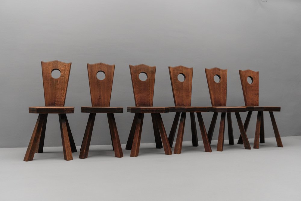 French Provincial Chairs with Oak Armrests, 1960s, Set of 6