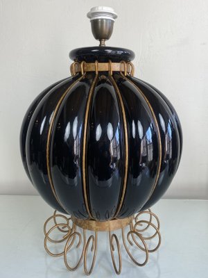 French Pumpkin Shape Ceramic Table Lamp by Robert Kostka, 1970s-WZZ-1194042