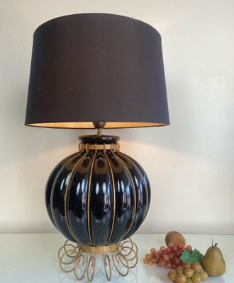 French Pumpkin Shape Ceramic Table Lamp by Robert Kostka, 1970s-WZZ-1194042