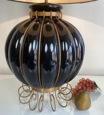 French Pumpkin Shape Ceramic Table Lamp by Robert Kostka, 1970s-WZZ-1194042