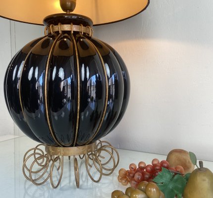 French Pumpkin Shape Ceramic Table Lamp by Robert Kostka, 1970s-WZZ-1194042