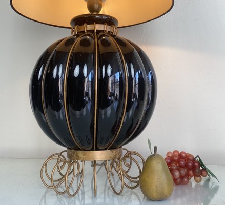 French Pumpkin Shape Ceramic Table Lamp by Robert Kostka, 1970s-WZZ-1194042