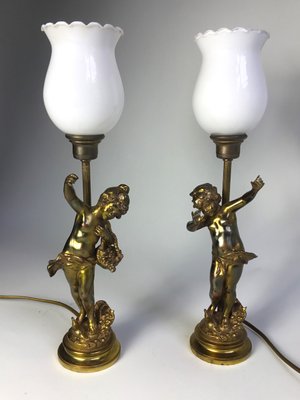 French Putto Table Lamps in Bronze by Auguste Moreau, 1890s, Set of 2-FPY-2023621