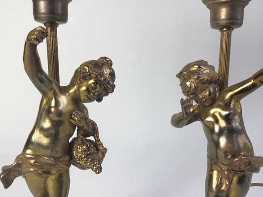 French Putto Table Lamps in Bronze by Auguste Moreau, 1890s, Set of 2-FPY-2023621