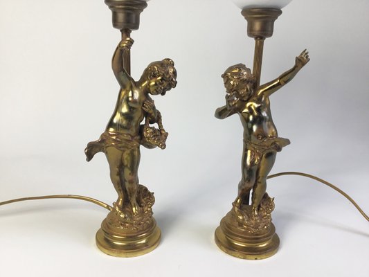 French Putto Table Lamps in Bronze by Auguste Moreau, 1890s, Set of 2-FPY-2023621