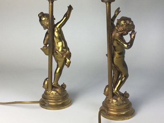 French Putto Table Lamps in Bronze by Auguste Moreau, 1890s, Set of 2-FPY-2023621