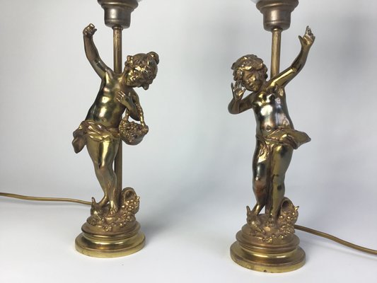 French Putto Table Lamps in Bronze by Auguste Moreau, 1890s, Set of 2-FPY-2023621