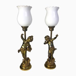 French Putto Table Lamps in Bronze by Auguste Moreau, 1890s, Set of 2-FPY-2023621