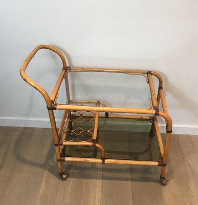 French Rattan Drinks Trolley with Leather Links, 1950s-BA-658428