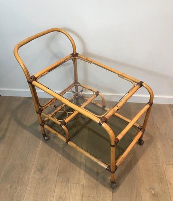 French Rattan Drinks Trolley with Leather Links, 1950s-BA-658428