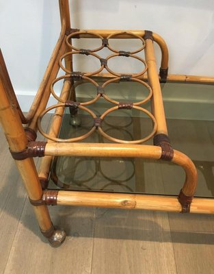 French Rattan Drinks Trolley with Leather Links, 1950s-BA-658428