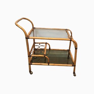 French Rattan Drinks Trolley with Leather Links, 1950s-BA-658428