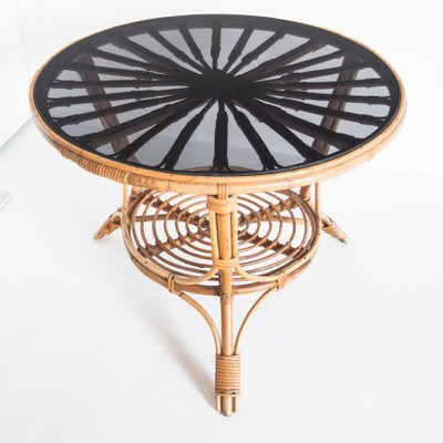 French Rattan Side Table, 1960s-ZFJ-784377