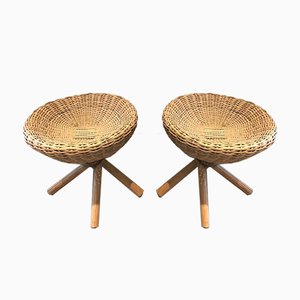 French Rattan Stools, 1970s, Set of 2-BA-926127