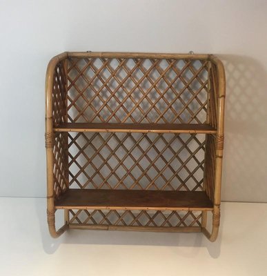 French Rattan Wall Shelf Attributed to Audoux Minet, 1950s-BA-658483