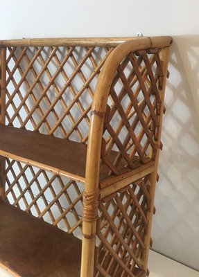 French Rattan Wall Shelf Attributed to Audoux Minet, 1950s-BA-658483