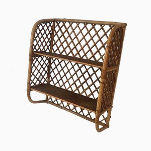 French Rattan Wall Shelf Attributed to Audoux Minet, 1950s-BA-658483