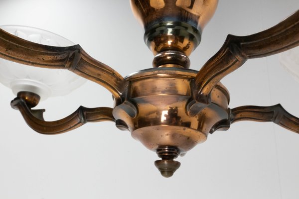 French Red Copper and Frosted Glass Chandelier, 1940s-RIU-1142286