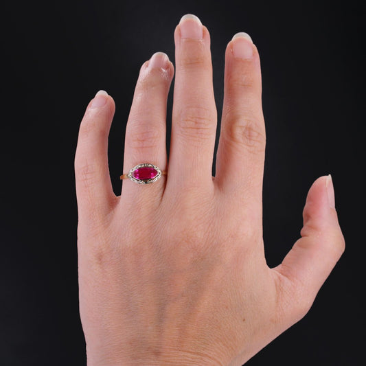 French Red Gem and 18 Karat Yellow Gold Ring, 1930s