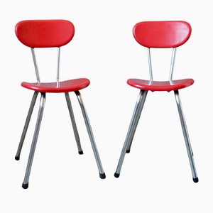 French Red Plastic Chairs, 1950s, Set of 2-AIU-1078903