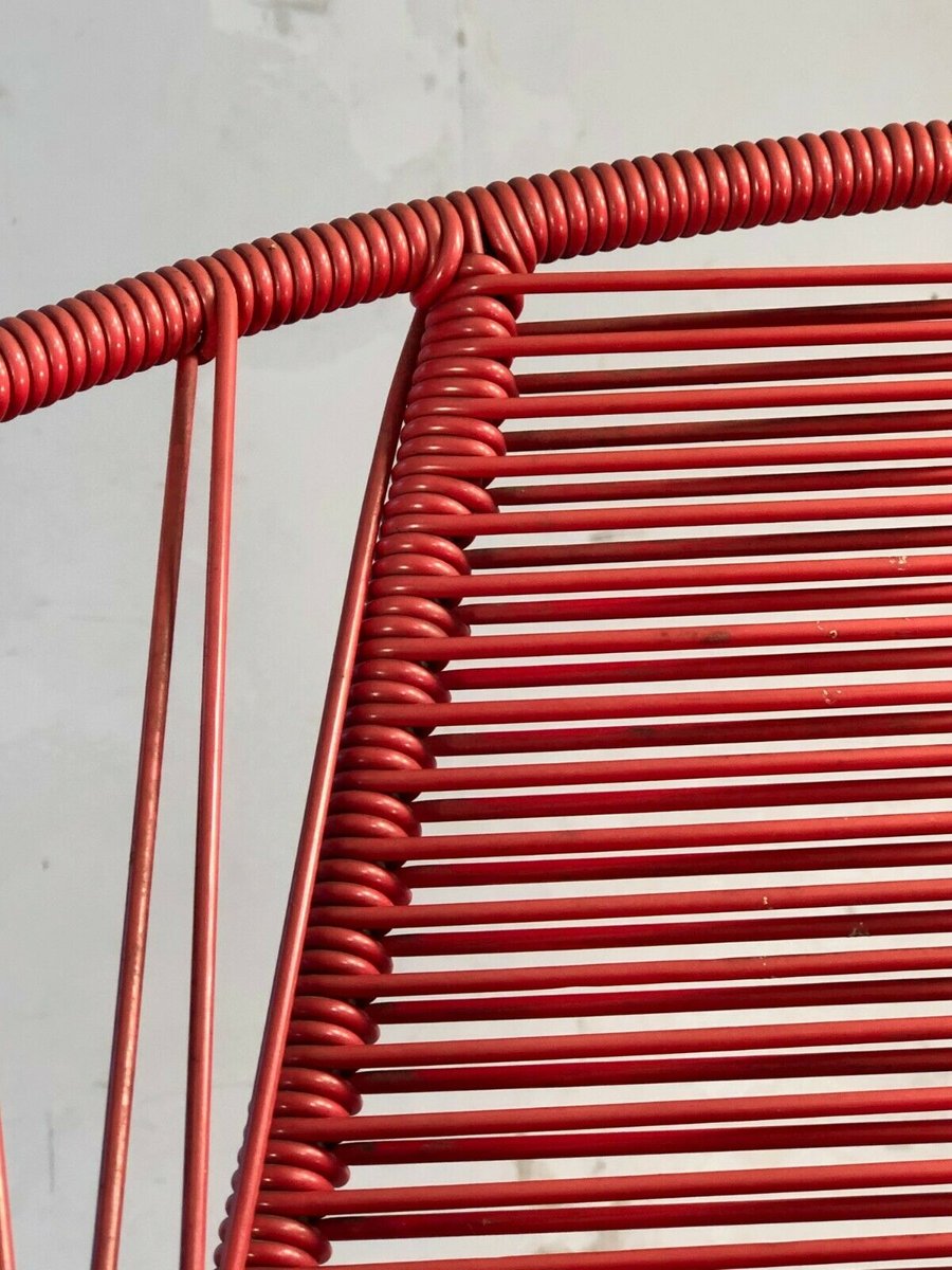 French Red Vinyl Wire Chair by Raoul Guys, 1950s