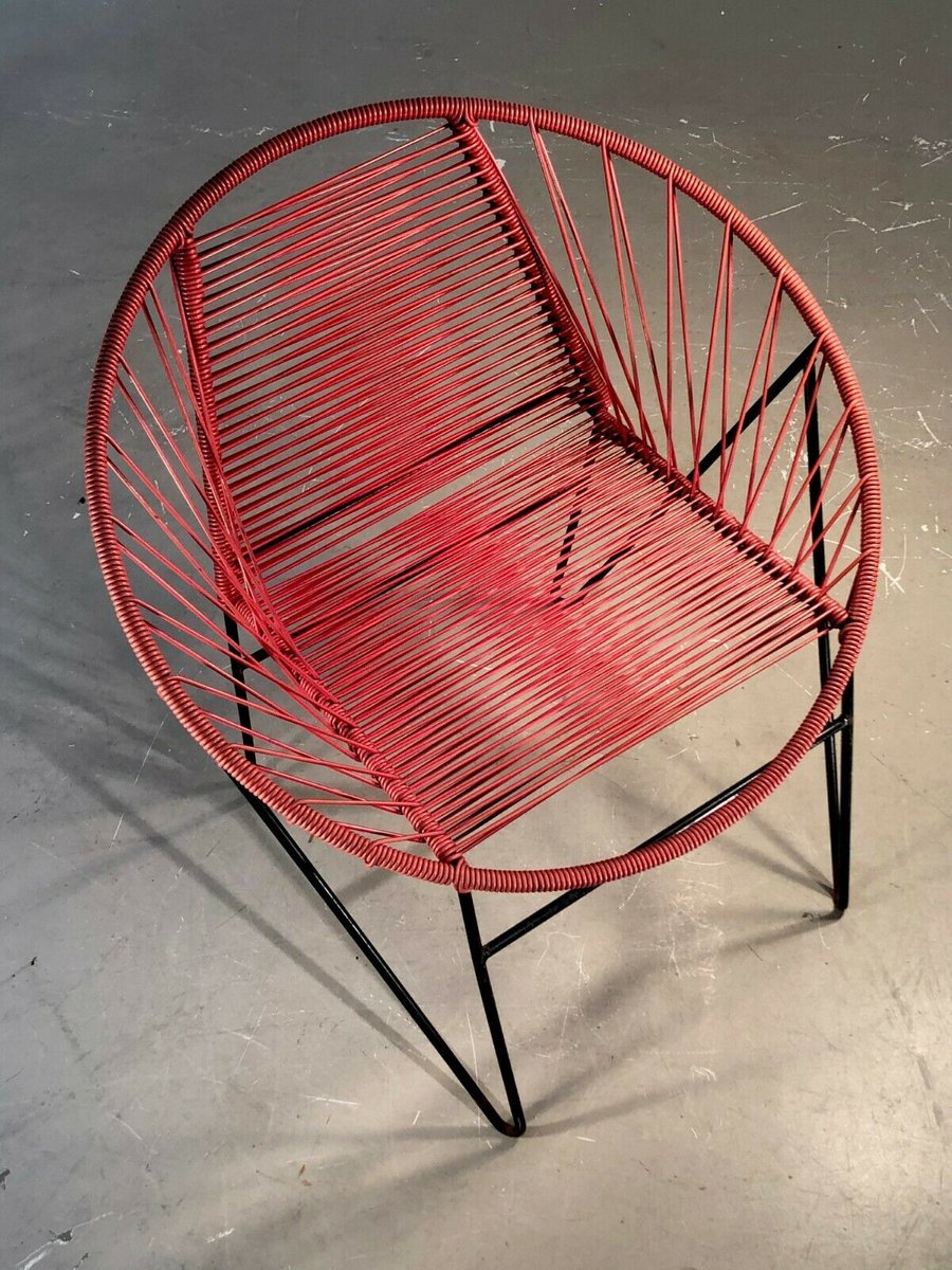 French Red Vinyl Wire Chair by Raoul Guys, 1950s-NLF-1091768