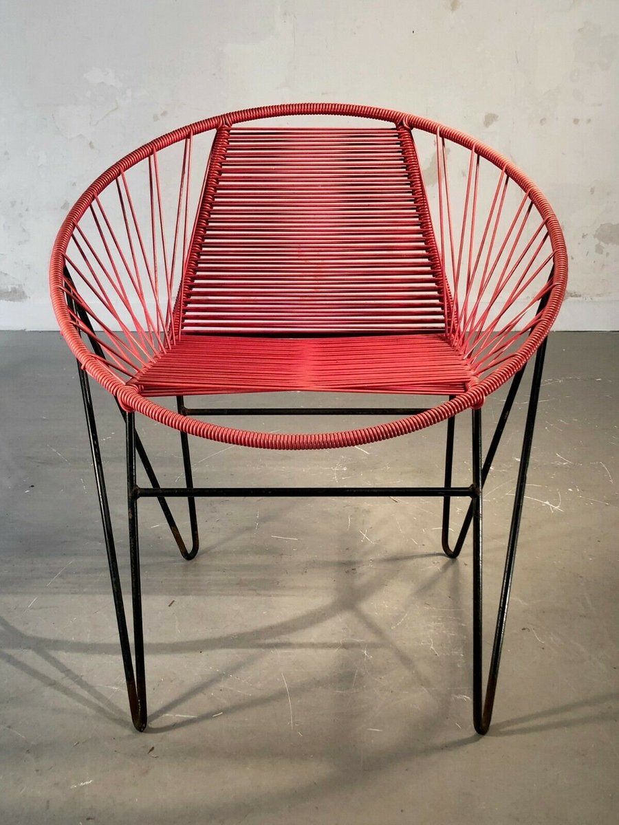 French Red Vinyl Wire Chair by Raoul Guys, 1950s