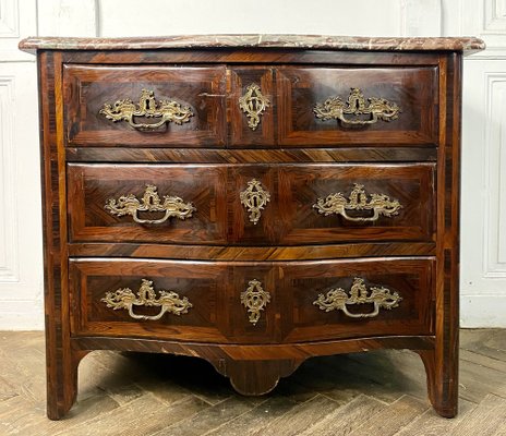 French Regency Curved Chest of Drawers in Inlaid Marble, 1750s-BXG-1757820