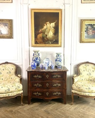 French Regency Curved Chest of Drawers in Inlaid Marble, 1750s-BXG-1757820