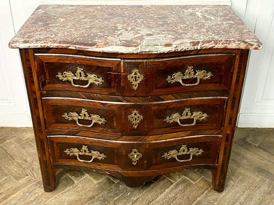 French Regency Curved Chest of Drawers in Inlaid Marble, 1750s-BXG-1757820