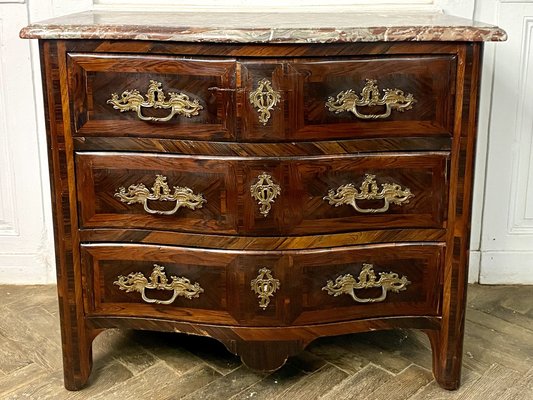 French Regency Curved Chest of Drawers in Inlaid Marble, 1750s-BXG-1757820