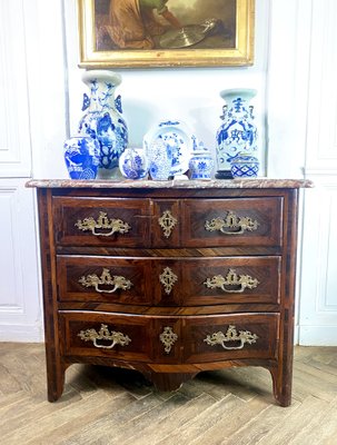 French Regency Curved Chest of Drawers in Inlaid Marble, 1750s-BXG-1757820