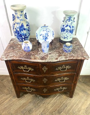 French Regency Curved Chest of Drawers in Inlaid Marble, 1750s-BXG-1757820