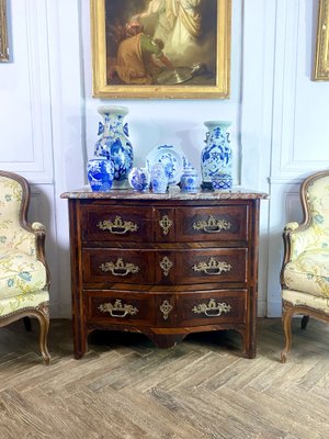 French Regency Curved Chest of Drawers in Inlaid Marble, 1750s-BXG-1757820